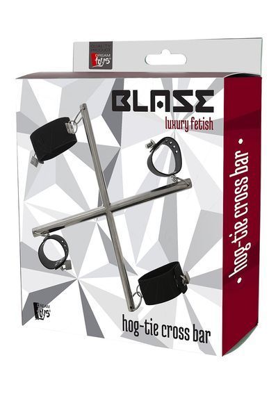 Cross arm and leg fixation system, metal, with black cuffs, BLAZE