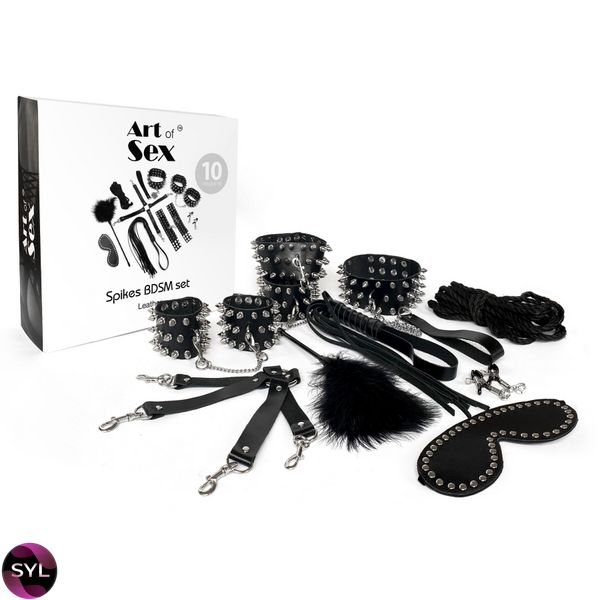 Набір Art of Sex - Spikes BDSM Set Leather, 10 предметів, натуральна шкіра, Чорний SO7140 SafeYourLove