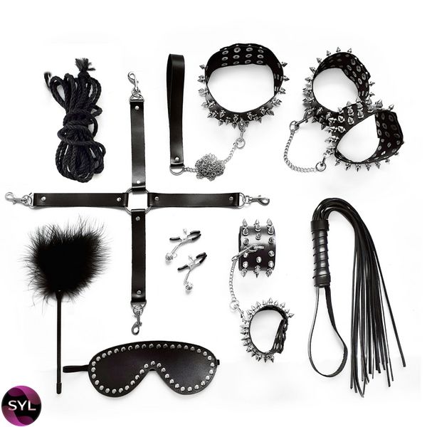 Набір Art of Sex - Spikes BDSM Set Leather, 10 предметів, натуральна шкіра, Чорний SO7140 SafeYourLove