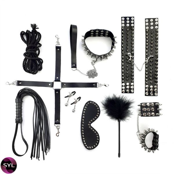 Набір Art of Sex - Spikes BDSM Set Leather, 10 предметів, натуральна шкіра, Чорний SO7140 SafeYourLove