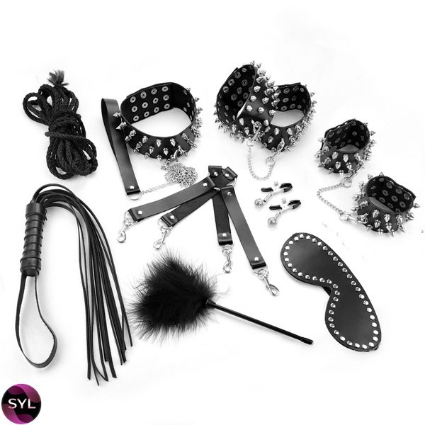 Набір Art of Sex - Spikes BDSM Set Leather, 10 предметів, натуральна шкіра, Чорний SO7140 SafeYourLove