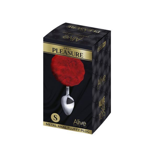 Металева анальна пробка Кролячий хвостик Alive Fluffy Plug, колір Red, розмір S SO6314 SafeYourLove