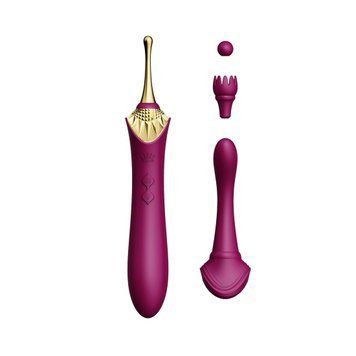Wibrator waginalno-łechtaczkowy Zalo &mdash; Bess Velvet, wielofunkcyjny z nakładkami, Purple
