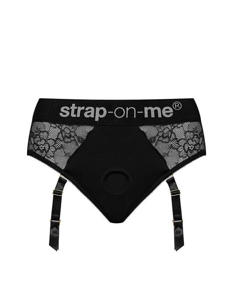 Кружевные трусы для страпона с подвязками для чулок Strap-On-Me DIVA HARNESS - XL SO5095 фото