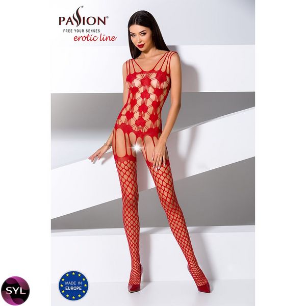 Бодістокінг Passion BS067 red, комбінезон, імітація панчох і топа на бретелях PBS067R SafeYourLove