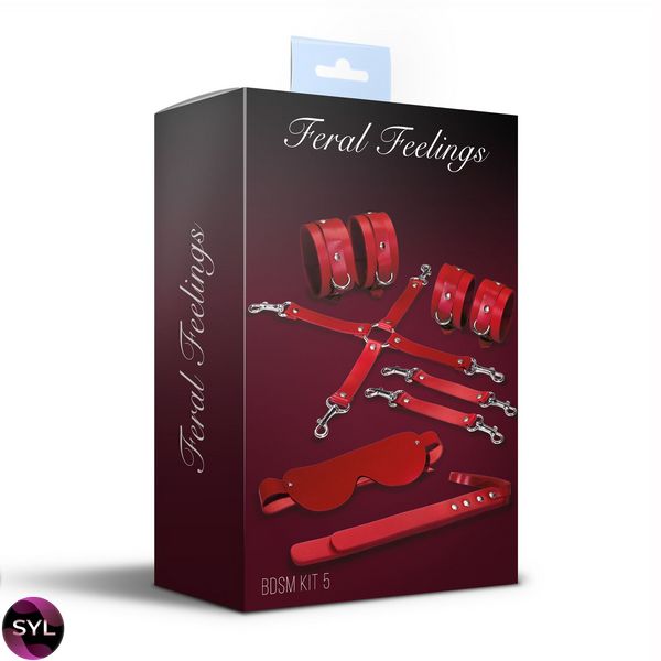 Набір Feral Feelings BDSM Kit 5 Red, наручники, поножі, хрестовина, маска, падл SO8273 SafeYourLove