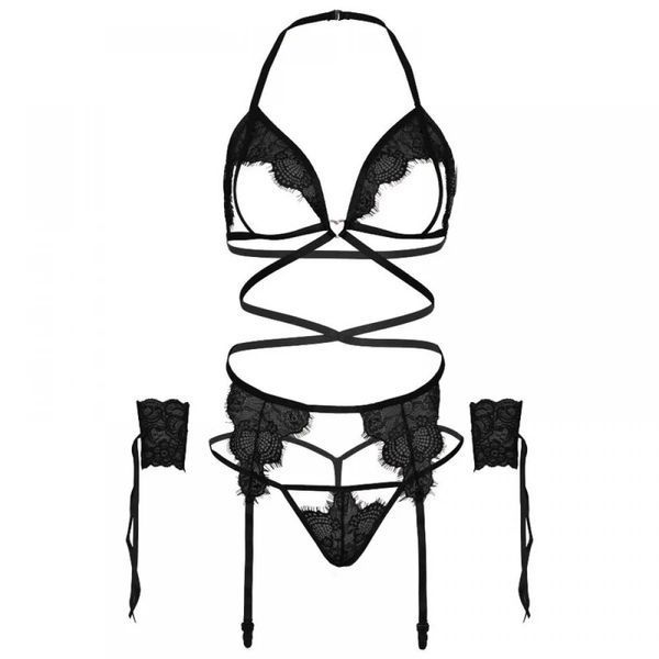 Комплект нижнего белья Leg Avenue Eyelash Lace Open Cup Black O\S 81653/B фото