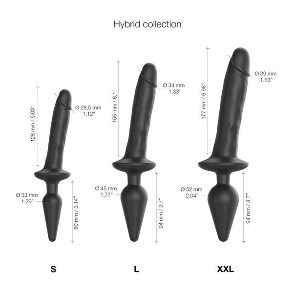 Анальная пробка с дилдо 2в1 Strap-On-Me SWITCH PLUG-IN REALISTIC DILDO Black L, диаметр 4,5/3,4 см SO6828 фото