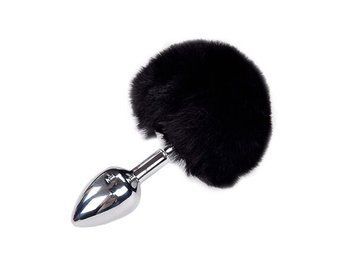 Чорна металева анальна пробка кролячий хвостик Alive Fluffy Plug, розмір S SO6312 SafeYourLove