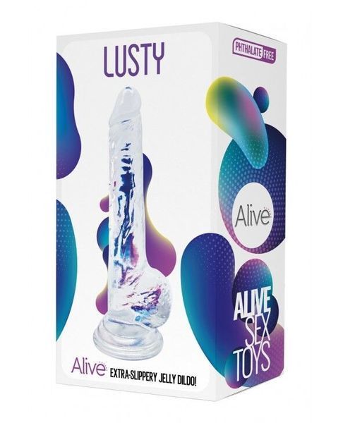 Przezroczysty dildo Alive Jelly Dildo Lusty, TPE, przyssawka, średnica 3,2 cm, długość 18 cm