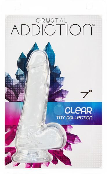 Прозорий фалоімітатор на присосці ADDICTION &mdash; Clear Dildo with Balls 7&Prime;, віброкуля в подарунок SO5581 SafeYourLove