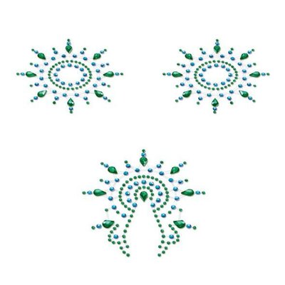 Пестіс з кристалів Petits Joujoux Gloria set of 3 - Green/Blue, прикраса на груди та вульву SO3132 SafeYourLove