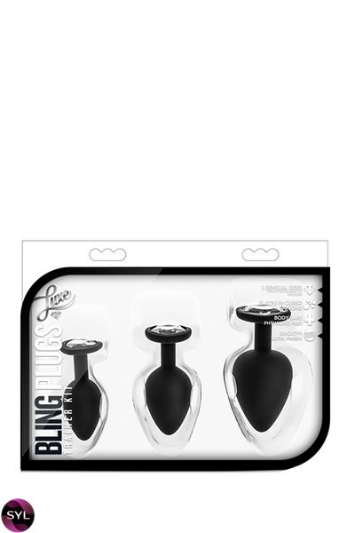 Набір анальних пробок LUXE BLING PLUGS TRAINING KIT WHITE GEMS, Черный/Белый T330854 SafeYourLove