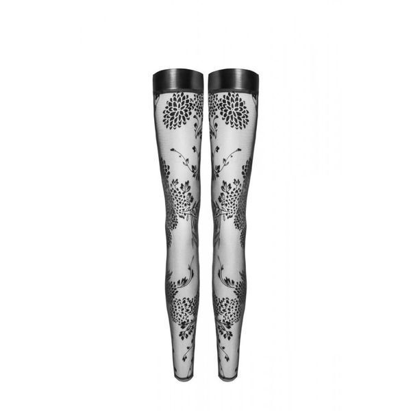 Sexy open toe stockings L F243 Noir Handmade, with patterns, black