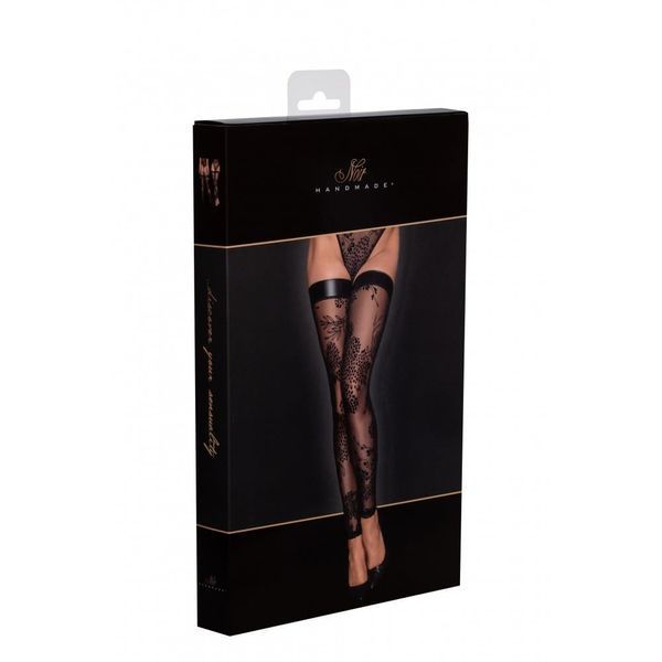 Sexy open toe stockings L F243 Noir Handmade, with patterns, black