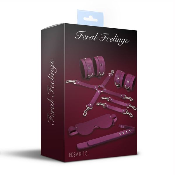 Набір Feral Feelings BDSM Kit 5 Burgundy, наручники, поножі, хрестовина, маска, падл SO8274 SafeYourLove