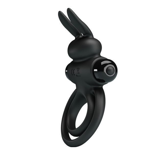 Pretty Love Bunny III double cock ring, 9.7 x 4 cm, Black