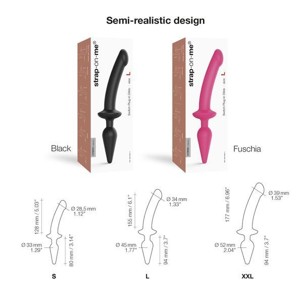Анальна пробка з дилдо 2в1 Strap-On-Me SWITCH PLUG-IN DILDO Fuchsia L, діаметр 4,5/3,4 см SO6829 SafeYourLove