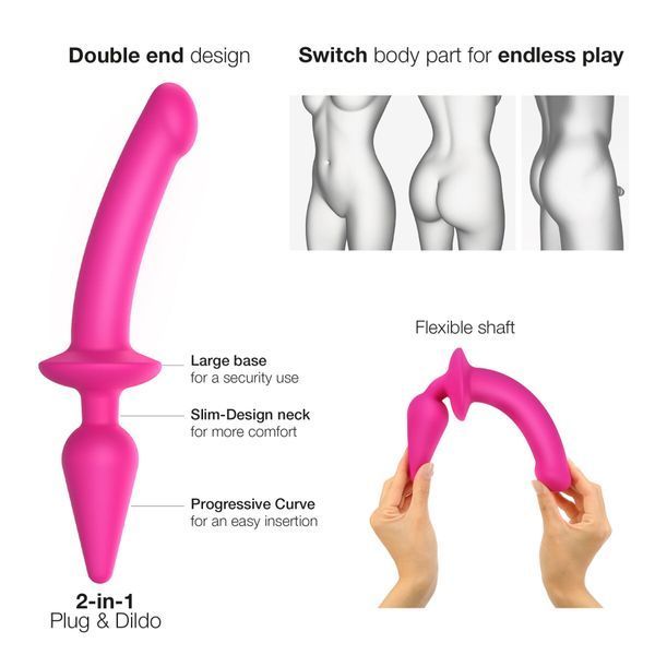 Анальна пробка з дилдо 2в1 Strap-On-Me SWITCH PLUG-IN DILDO Fuchsia L, діаметр 4,5/3,4 см SO6829 SafeYourLove