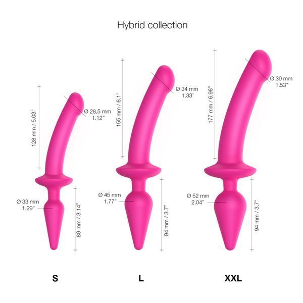 Анальна пробка з дилдо 2в1 Strap-On-Me SWITCH PLUG-IN DILDO Fuchsia L, діаметр 4,5/3,4 см SO6829 SafeYourLove