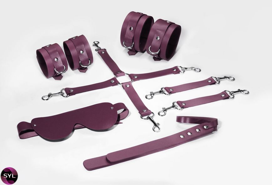 Набор Feral Feelings BDSM Kit 5 Burgundy, наручники, поножи, крестовина, маска, паддл SO8274 фото
