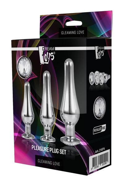 DT21874 набір анальних пробок конічної форми Dream Toys GLEAMING LOVE PLEASURE SET SILVER DT21874 SafeYourLove