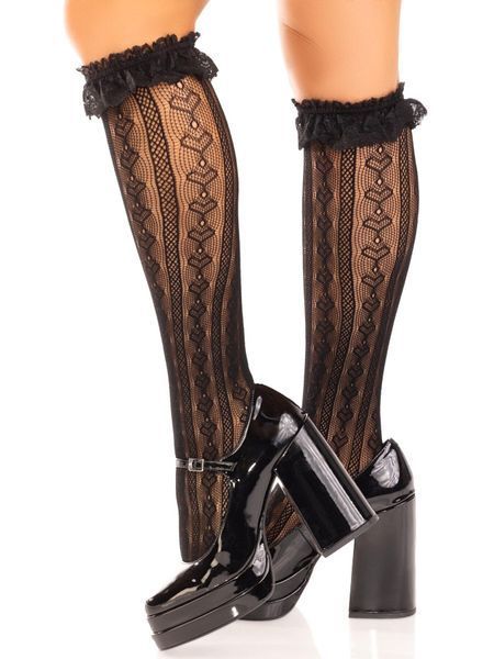 Гольфы ажурные Leg Avenue Sweetheart Ruffle Cuff Knee Highs, с рюшами, рисунок-сердечко SX1048 фото