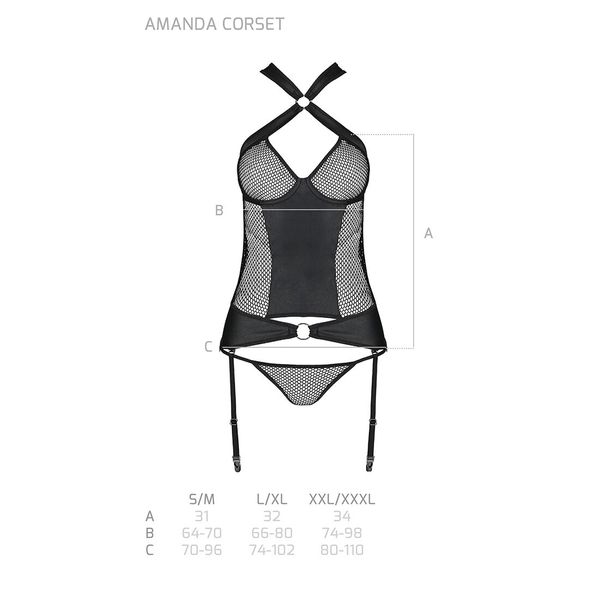 Сетчатый комплект корсет с халтером, съемные подвязки и трусики Passion Amanda Corset black SO5318 фото