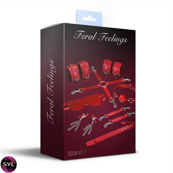 Набір Feral Feelings BDSM Kit 7 Red, наручники, поножі, конектор, маска, падл, кляп, затискачі SO8277 SafeYourLove