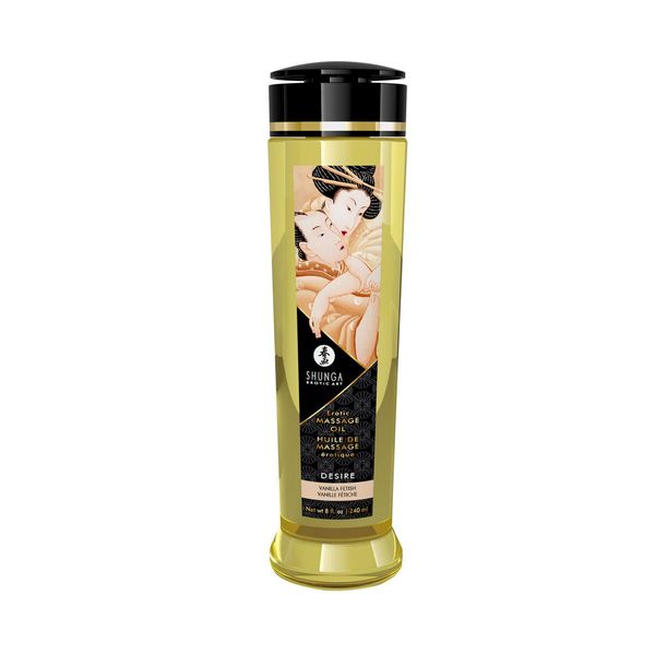 Olejek do masażu Shunga Desire – Wanilia (240 ml) ma działanie naturalnie nawilżające