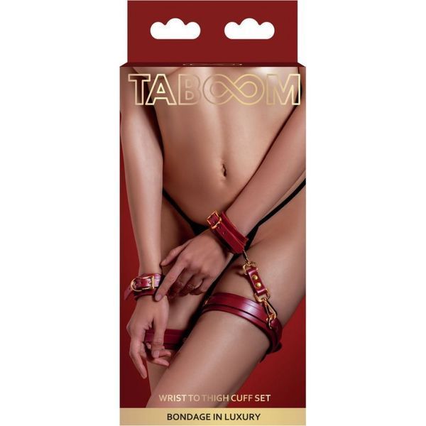Фиксаторы на бедра с наручниками и карабинами Taboom, красные, с золотистой фурнитурой TB17155 фото