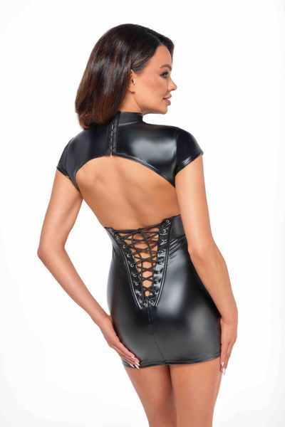 Sukienka Noir Handmade F309 Fantasy wetlook mini dress with lace up back, rozmiar S