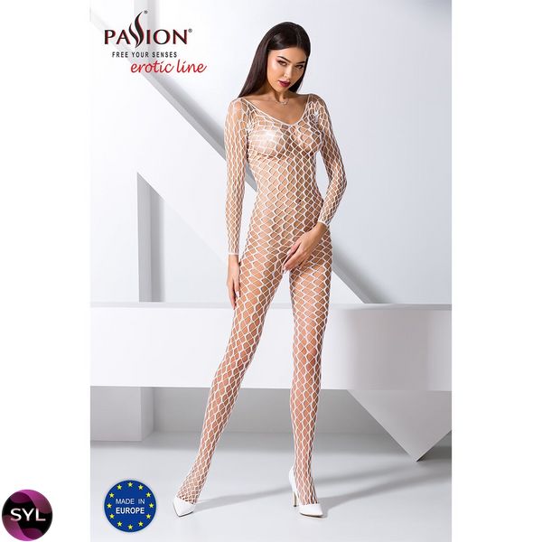 Бодістокінг Passion BS068 white, комбінезон, велика сітка, довгий рукав PBS068W SafeYourLove