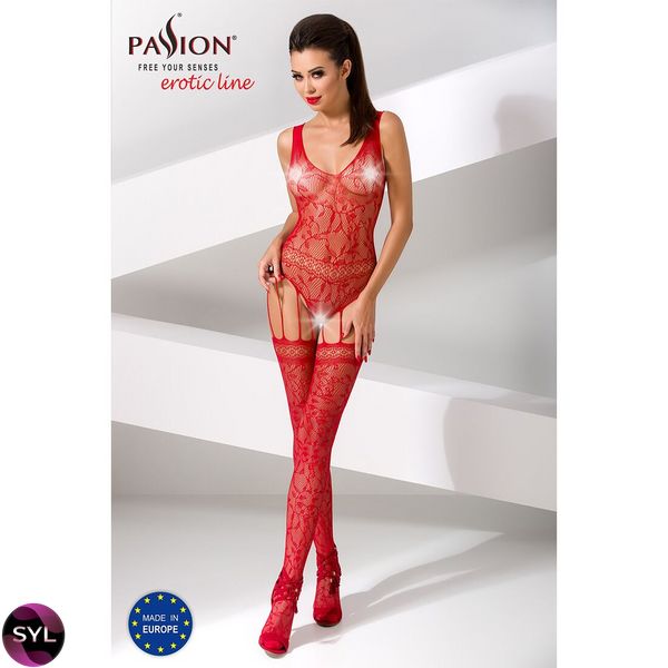 Бодістокінг Passion BS051 red, комбінезон, імітація панчох і боді PBS051R SafeYourLove