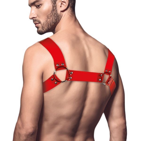 Мужская портупея на грудь Feral Feelings - Bulldog Harness Red Trasparent SO9306 фото