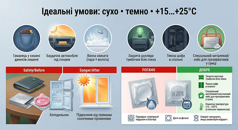 Що впливає на зберігання презервативу